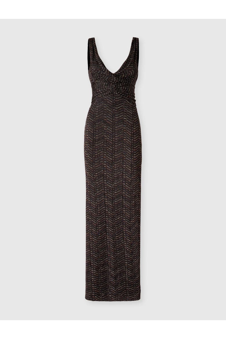 Long Dress In Lamé Viscose With Greek Key Motif, Main, color, Grey& Silver