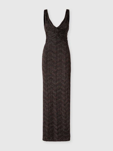 Long Dress In Lamé Viscose With Greek Key Motif