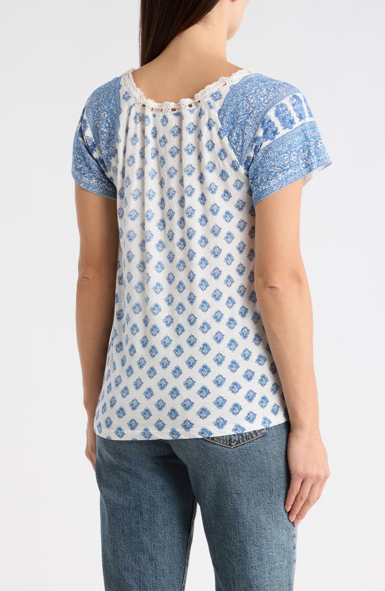 Lucky Brand Tie V-Neck Short Sleeve Top, Alternate, color, Blue Combo