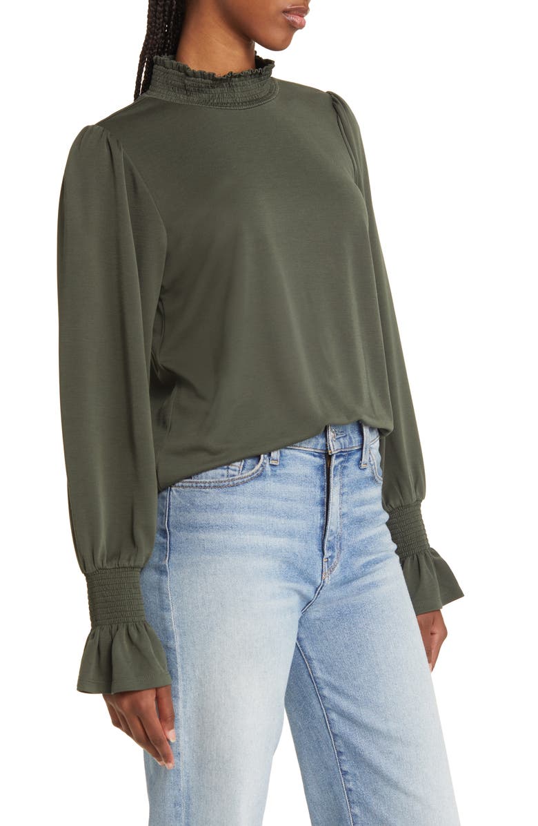 Wit & Wisdom Smocked Mock Neck Top, Alternate, color,