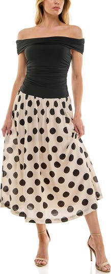 Off-the-Shoulder Mix Media Midi Dress