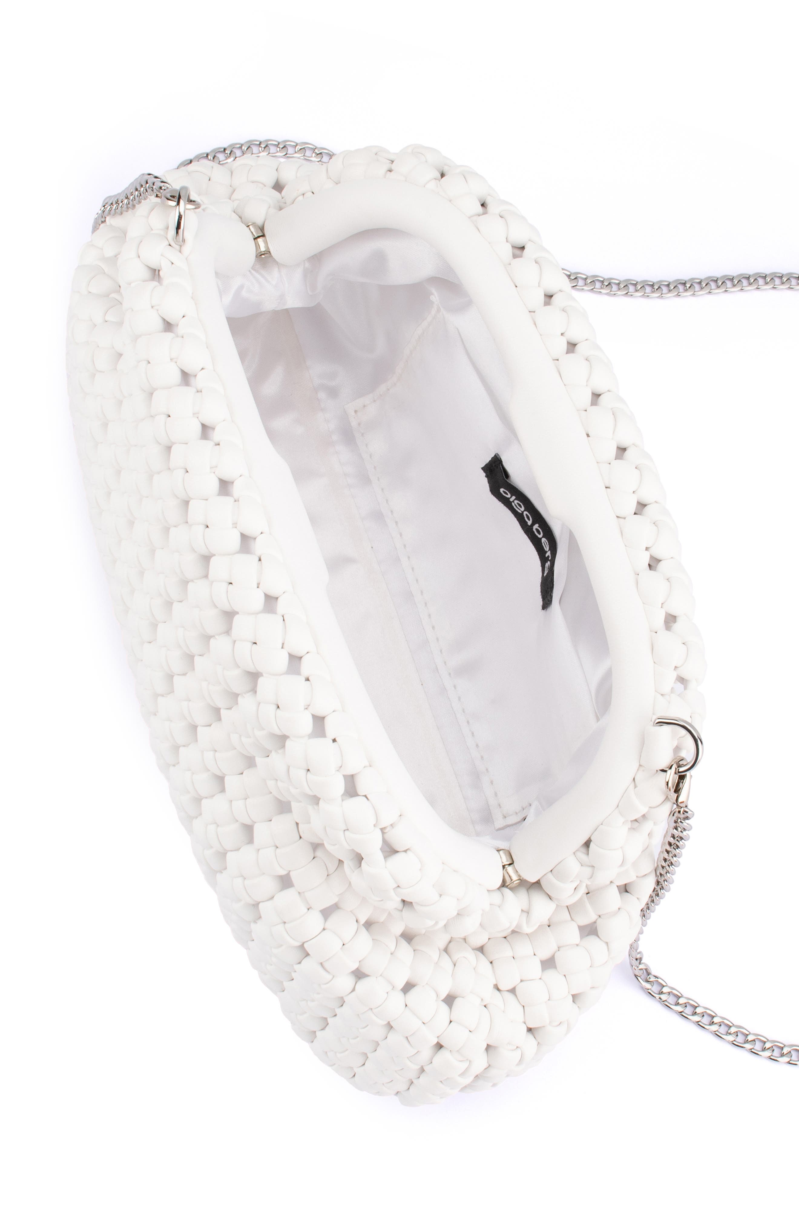 Olga Berg Everly Handwoven Faux Leather Frame Clutch, Alternate, color, White