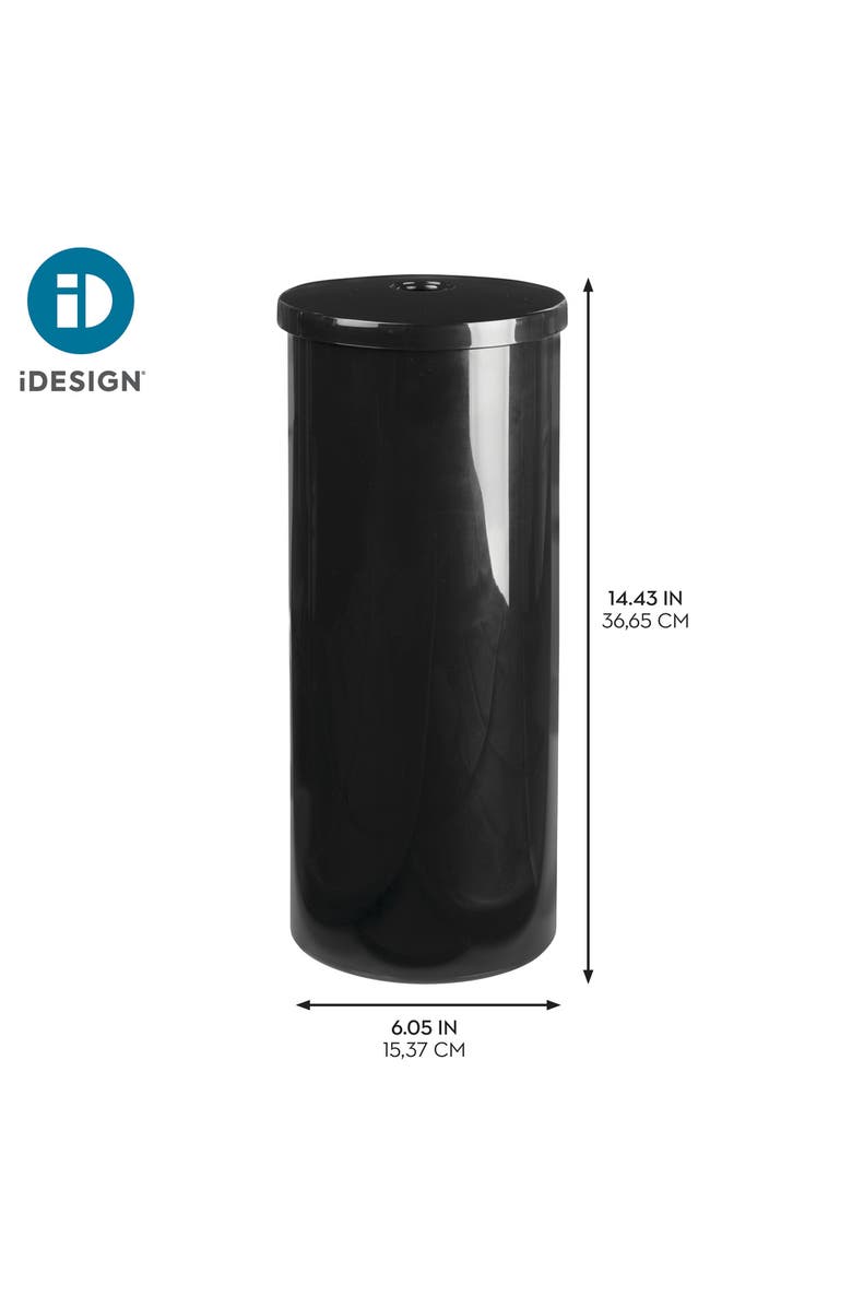 iDesign Freestanding Toilet Paper Canister with Lid for 3 Extra Rolls, Black, Made in USA, Alternate, color, Black