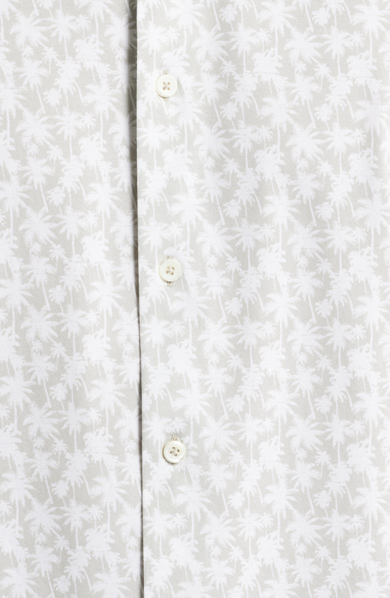 Bugatchi Miles OoohCotton<sup>®</sup> Palm Tree Print Short Sleeve Button-Up Shirt, Alternate, color, Sand