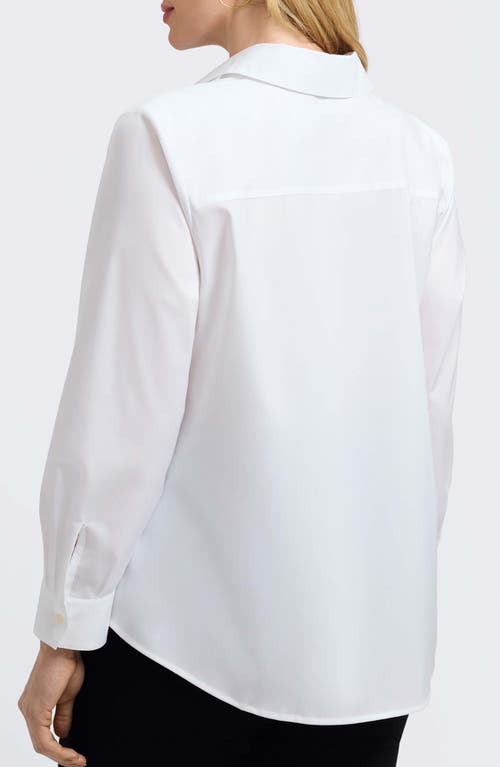 Foxcroft Marlee Leopard Trim Cotton Blend Button-up Shirt In White