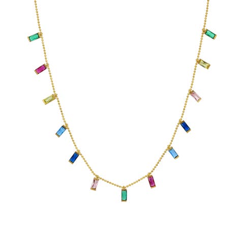 Rainbow baguette drops necklace