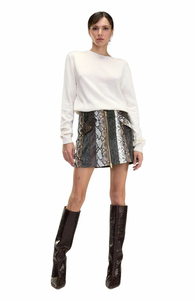 Cynthia Rowley Snake-Embossed Vegan Leather Skirt, Alternate, color, 