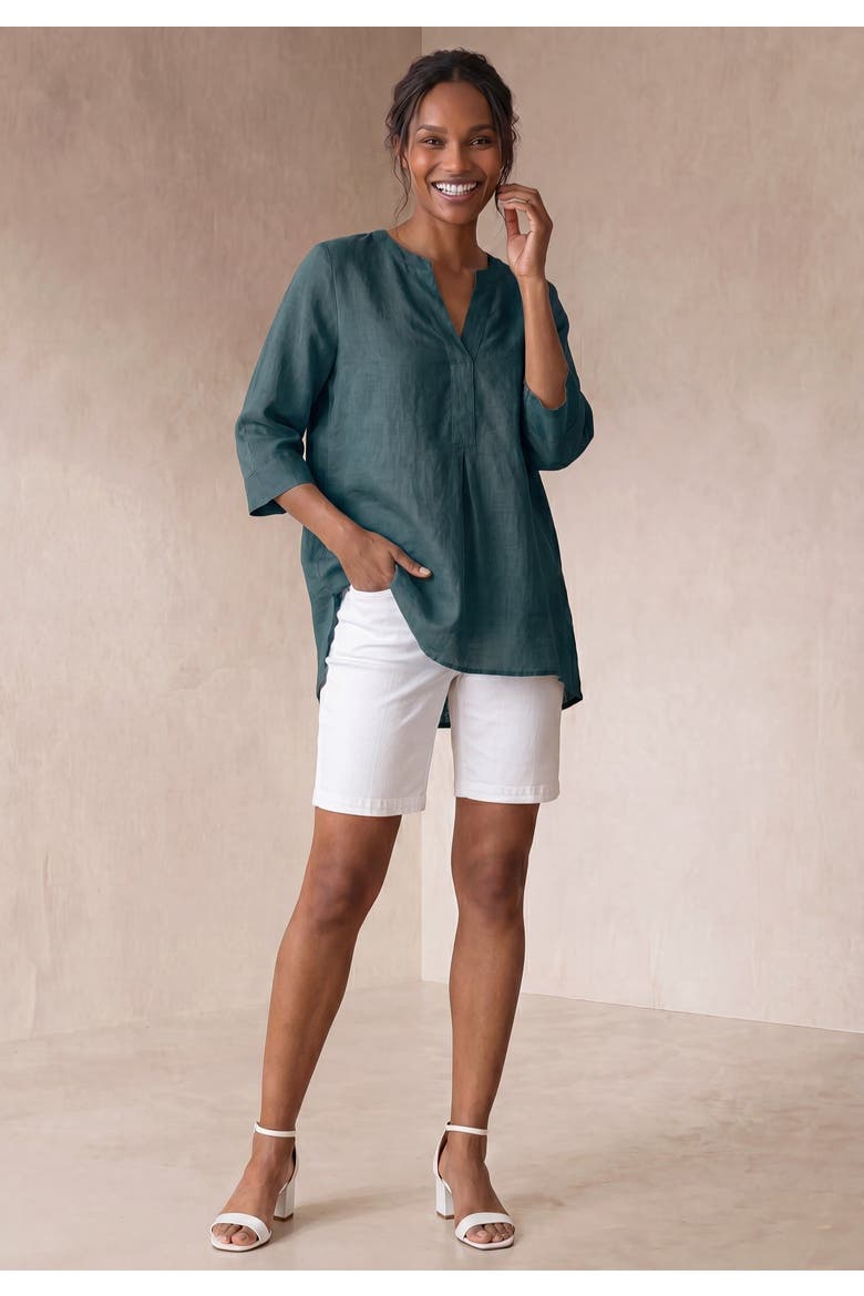 Hi Low Linen Tunic, Alternate, color, MYSTIC PINE