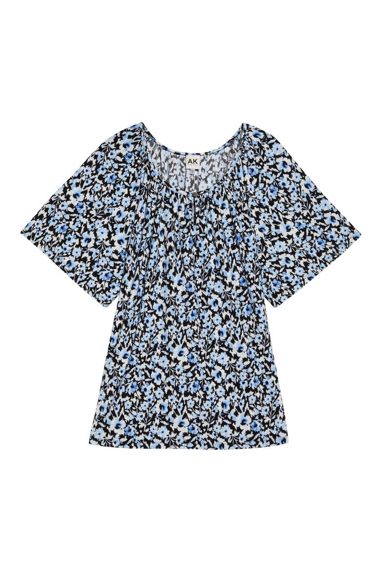 Floral Keyhole Peasant Top, Alternate, color, BLUE YONDER MULTI