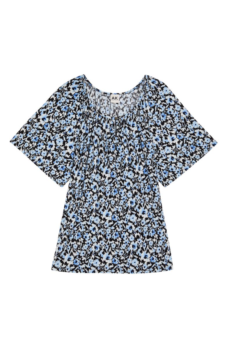AK ANNE KLEIN Floral Keyhole Peasant Top, Alternate, color, Blue Yonder Multi