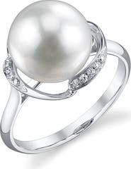 The Pearl Source White South Sea Pearl & Diamond Ruby Ring