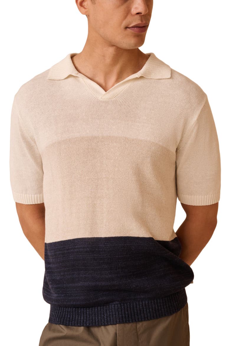Silk Linen Short Sleeve Johnny Polo, Alternate, color, Melange