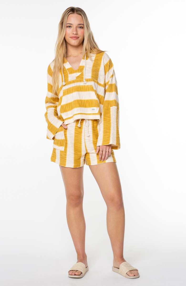 Roxy Rich Coast Stripe Hooded Sweatshirt, Alternate, color, Amber Gold Jungle Beach Stripe