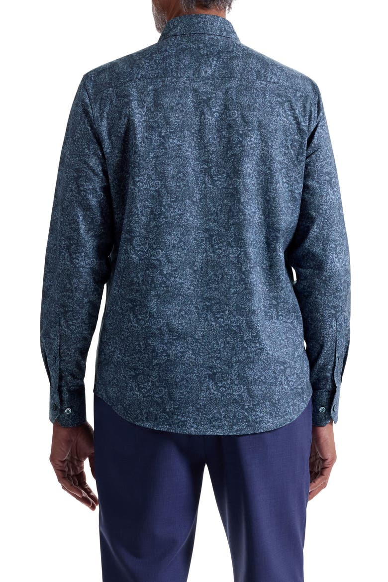 Julian Shaped Fit Paisley Cotton Button-Up Shirt, Alternate, color, NAVY