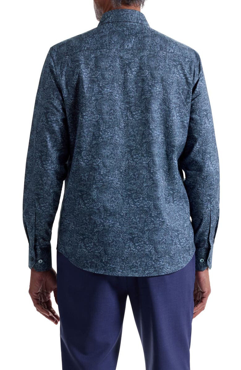 Bugatchi Julian Shaped Fit Paisley Cotton Button-Up Shirt, Alternate, color, Navy