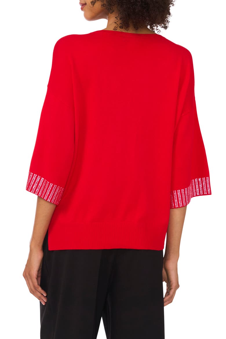 Embellished Trim Three-Quarter Sleeve Sweater, Alternate, color, BRIGHT CHERRY