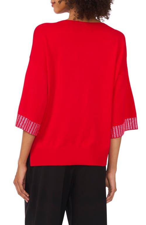 VINCE CAMUTO VINCE CAMUTO EMBELLISHED TRIM THREE-QUARTER SLEEVE SWEATER