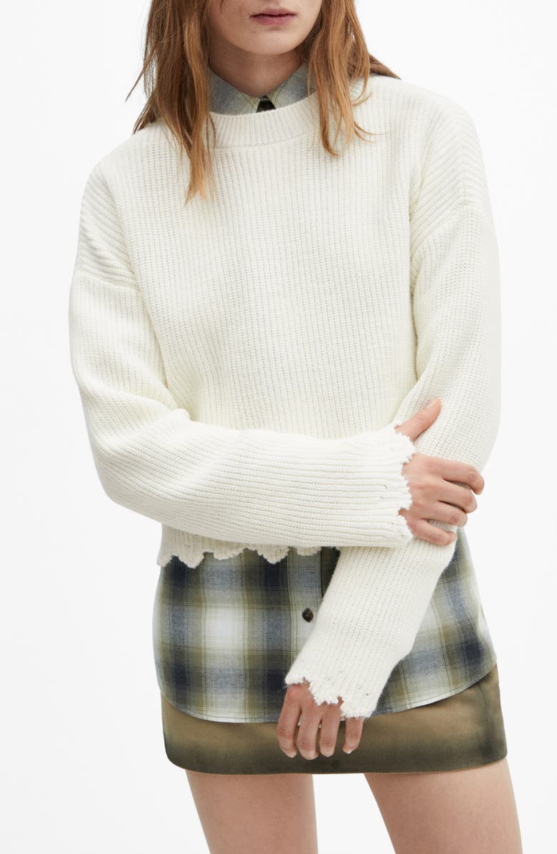 MANGO Distressed Scallop Trim Sweater, Main, color, 
