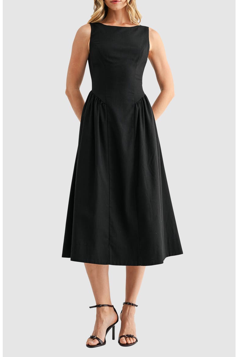 Fit & Flare Midi Dress, Alternate, color, BLACK