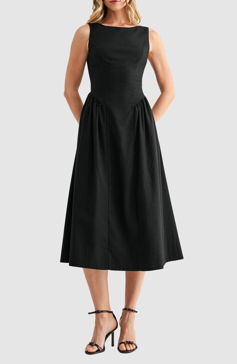 All in Favor Fit & Flare Midi Dress, Alternate, color, Black