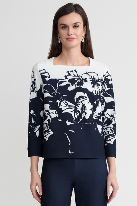 Floral Print Stretch Deco Crepe Blouse