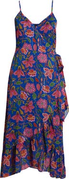 SUGARLIPS Wendey Metallic Floral Ruffle Cocktail Wrap Dress