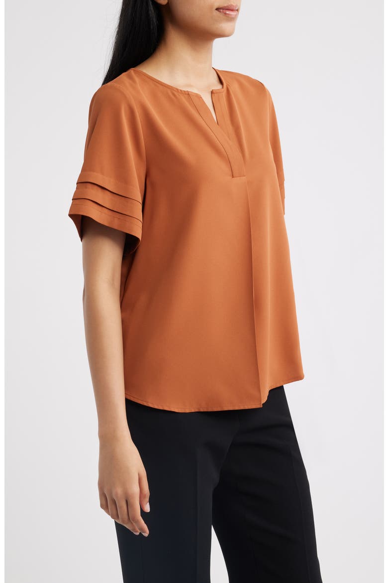 Pleated Split Neck Top, Alternate, color, CEDAR SPICE
