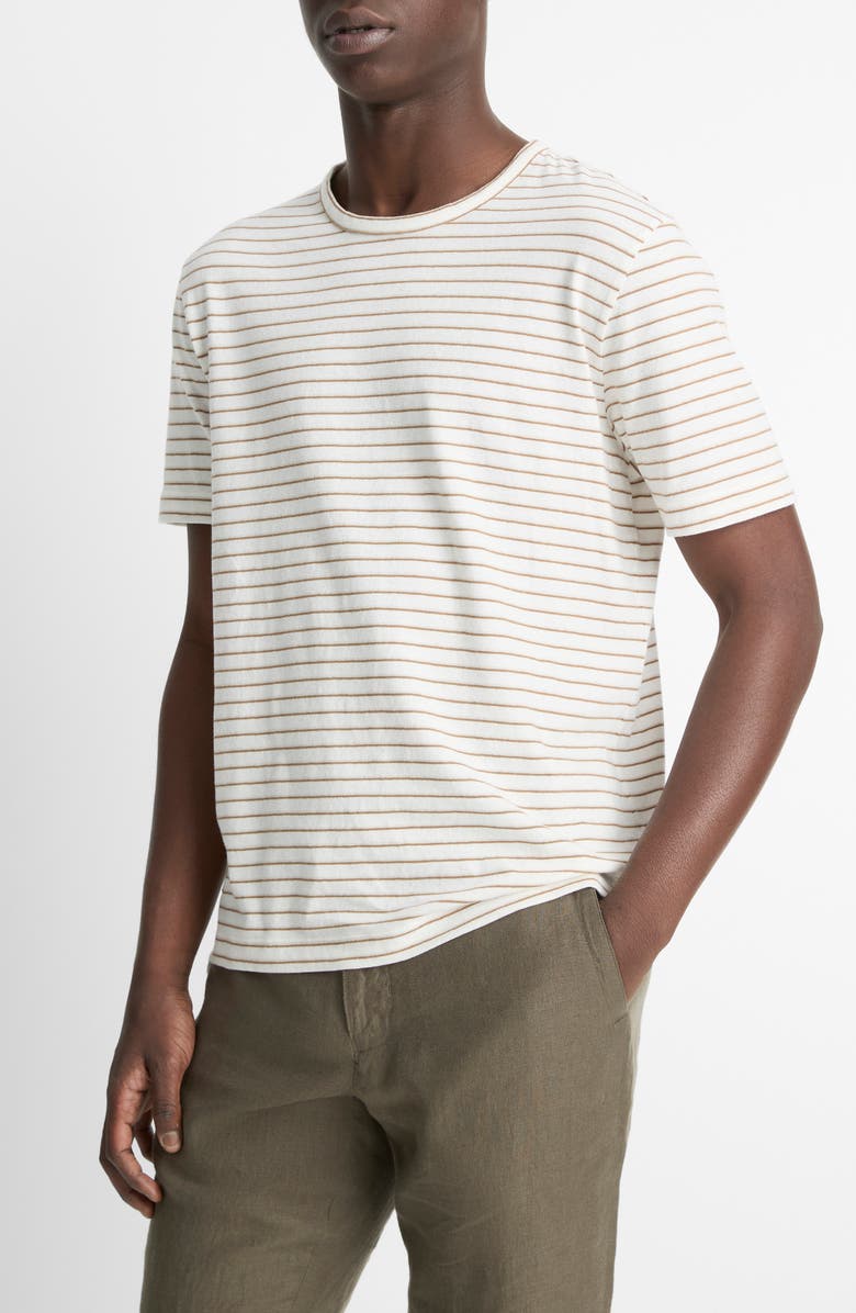 Vince Stripe Linen & Cotton T-Shirt, Alternate, color, Natural Combo