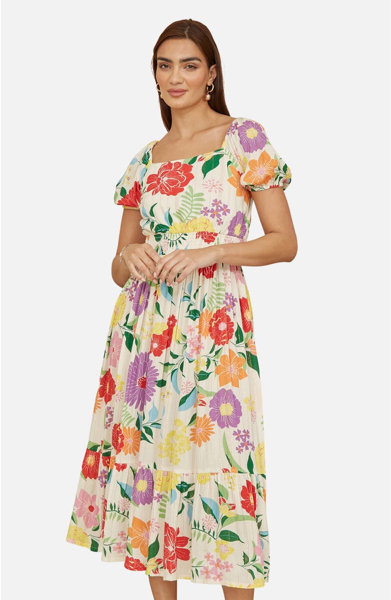 Yumi Short Sleeve Square Neck Midi Dress, Alternate, color, Multi