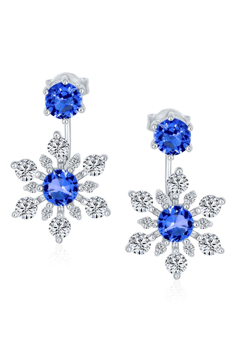 BLING JEWELRY Sterling Silver CZ Snowflake Jacket Earrings, Alternate, color, Dark Blue