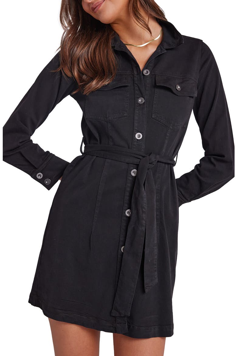 Kennedy Belted Long Sleeve Shirtdress, Alternate, color, BLACK