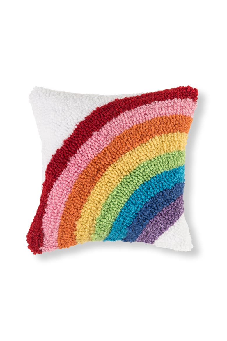 Rainbow Arch Love Hooked Mini Accent Pillow, 8" x 8" All Seasons, Main, color, Red