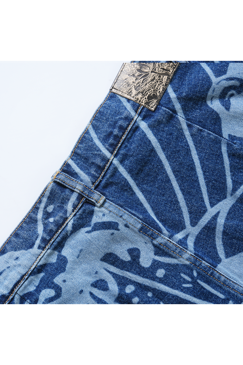 High Tide Laser Print Straight Leg Jeans, Alternate, color, BLUE