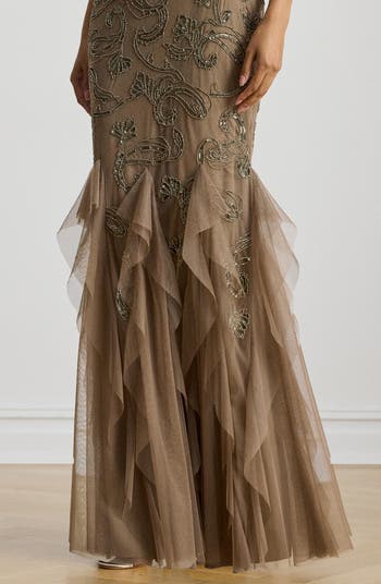 Ruffle Paisley Beaded Gown