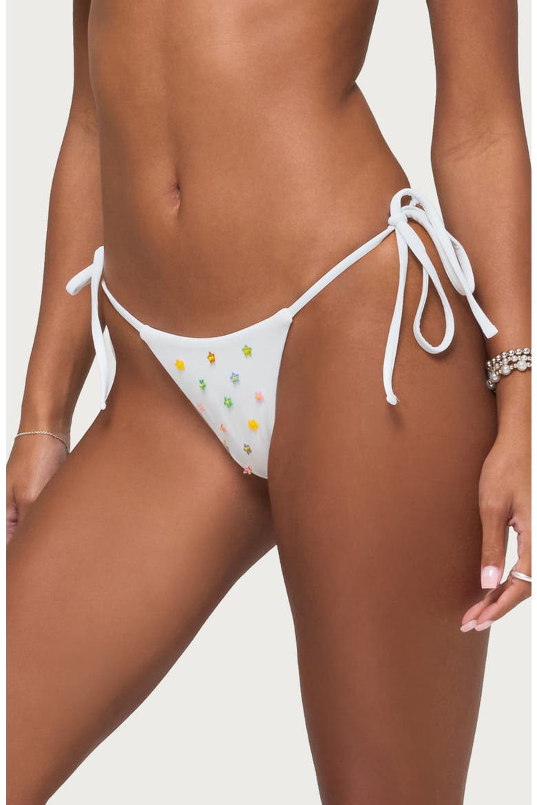 Luz Beaded Side Tie Bikini Bottoms, Alternate, color, WHITE