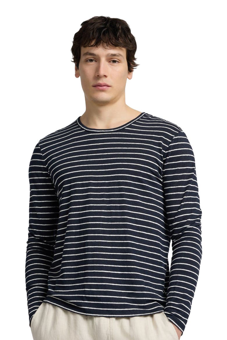 Stretch Linen Jersey Long Sleeve Tee, Alternate, color, Midnight/Egret