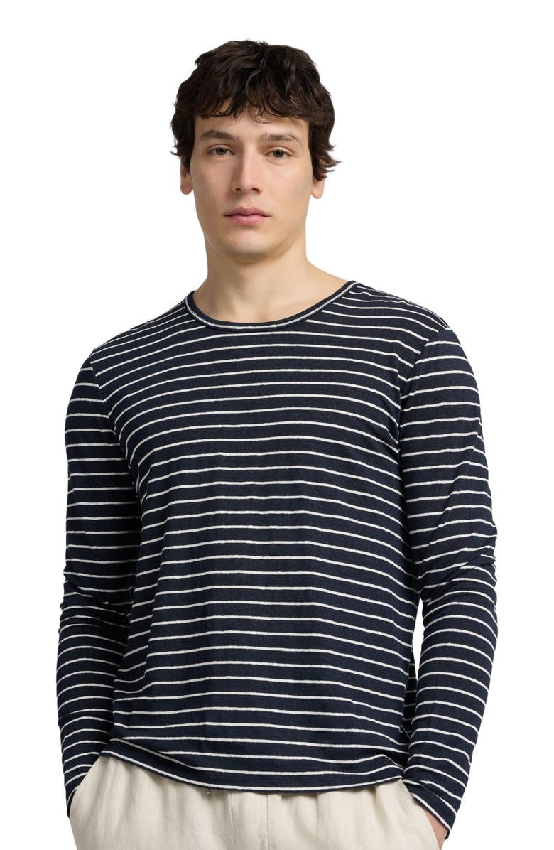Onia Stretch Linen Jersey Long Sleeve Tee, Alternate, color, Midnight/Egret