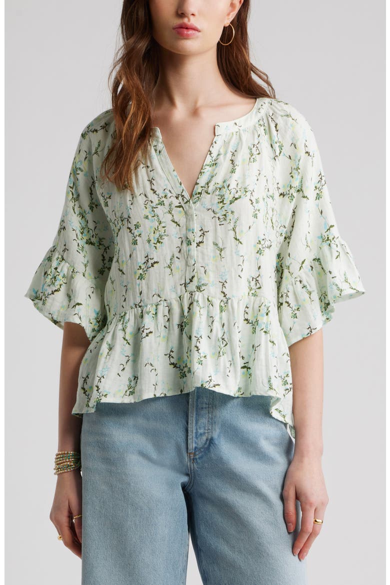 Ruffle Peplum Top, Main, color, IVORY- BLUE LILIBET FLORAL