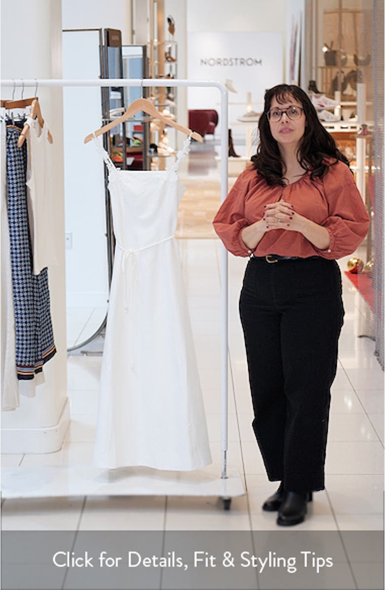 Rosette Floral Appliqué Linen Blend Fit & Flare Dress, sales video thumbnail