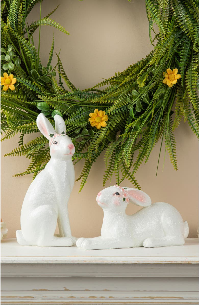Glitzhome Set of 2 Easter Resin Bunny Table Decor, Alternate, color, White