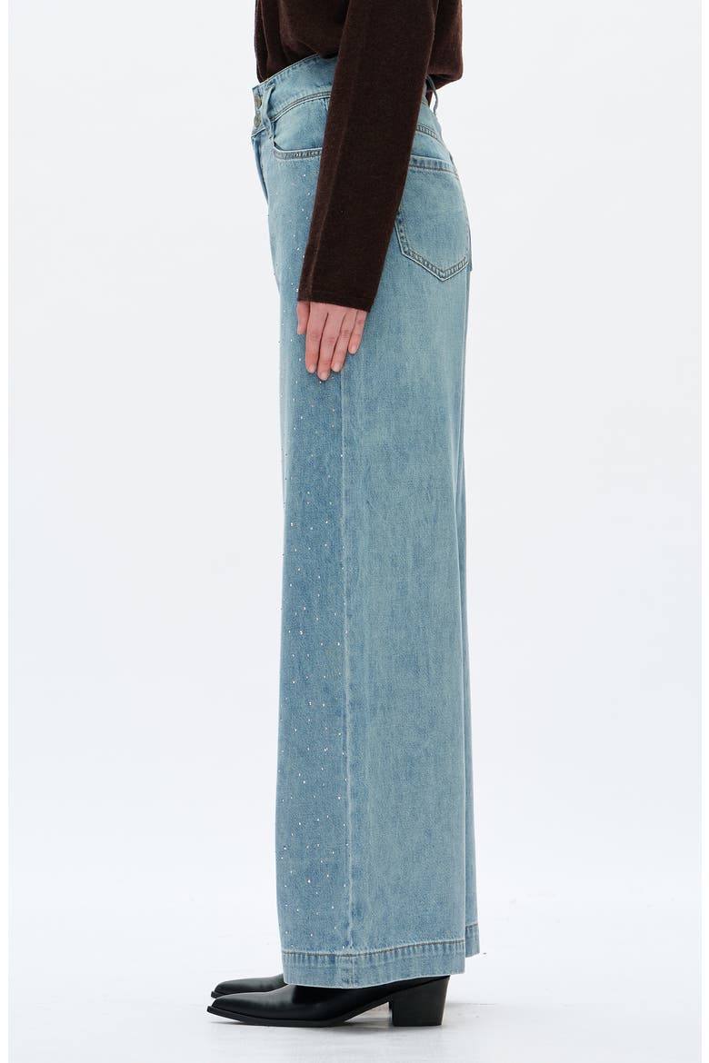Ultra Rhinestone High Waist Wide Leg Jeans, Alternate, color, LIGHT BLUE