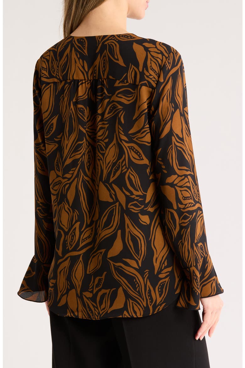 Long Sleeve Button-Up Top, Alternate, color, BLACK/ BROWN JUNGLE LEAF PRINT