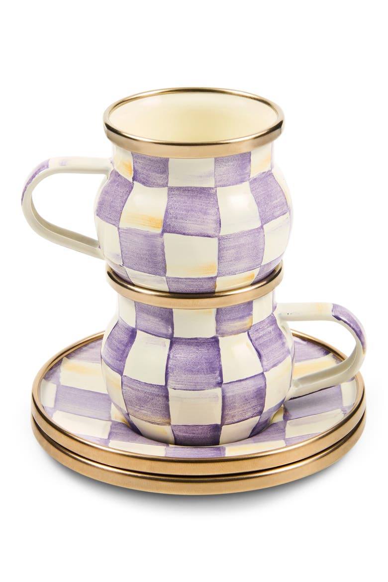 Violet Check Espresso Cup & Saucer Set, Alternate, color, PURPLE