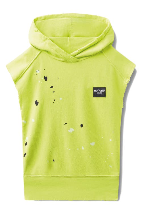Nununu Kids' Mono Splash Sleeveless Cotton Hoodie In Hot Lime