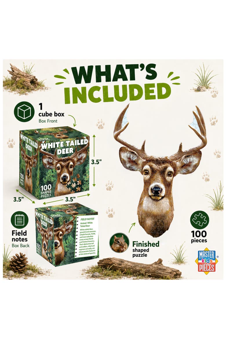 White Tail Deer 100 Piece Shaped Puzzle, Alternate, color, Multicolor
