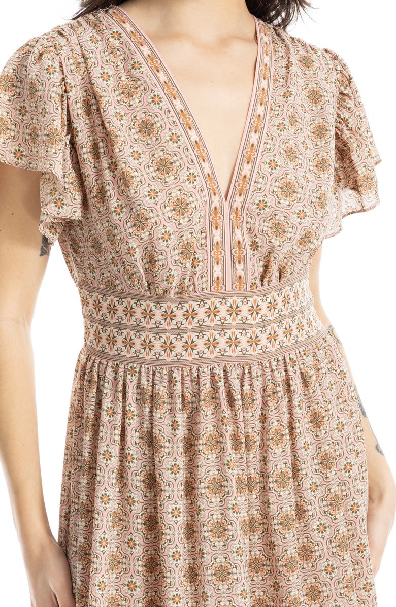 MAX STUDIO Flutter Sleeve Floral Tiered Maxi Dress, Alternate, color, Blush/ Olive