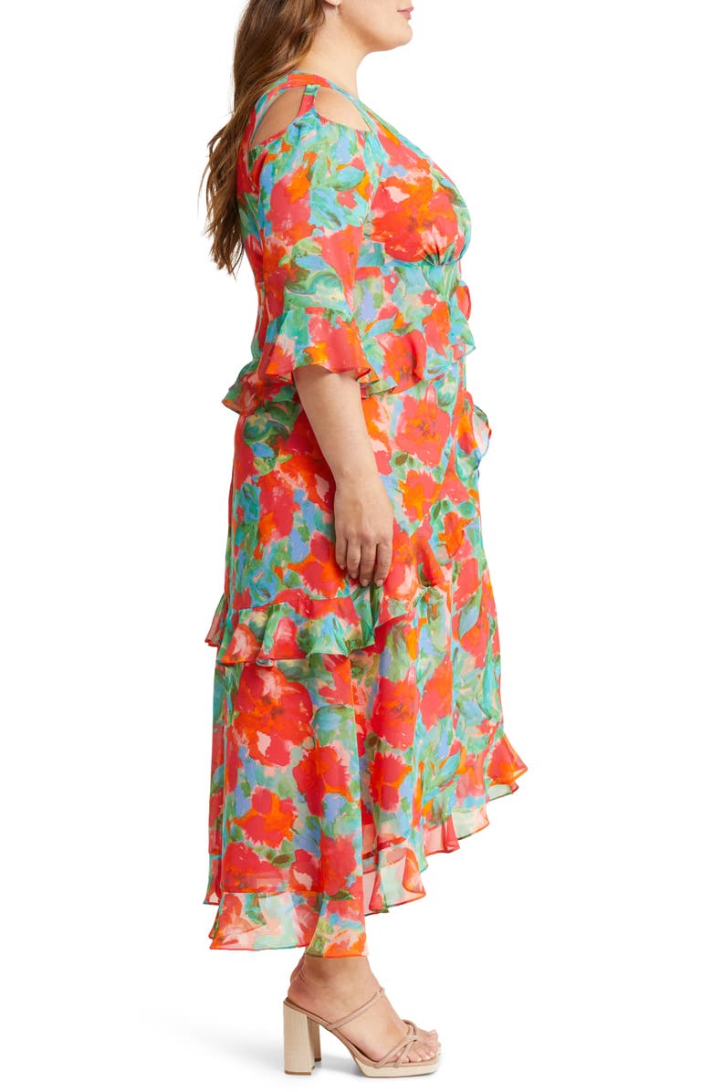 Tahari ASL Rufffle Cold Shoulder Maxi Dress, Alternate, color, 