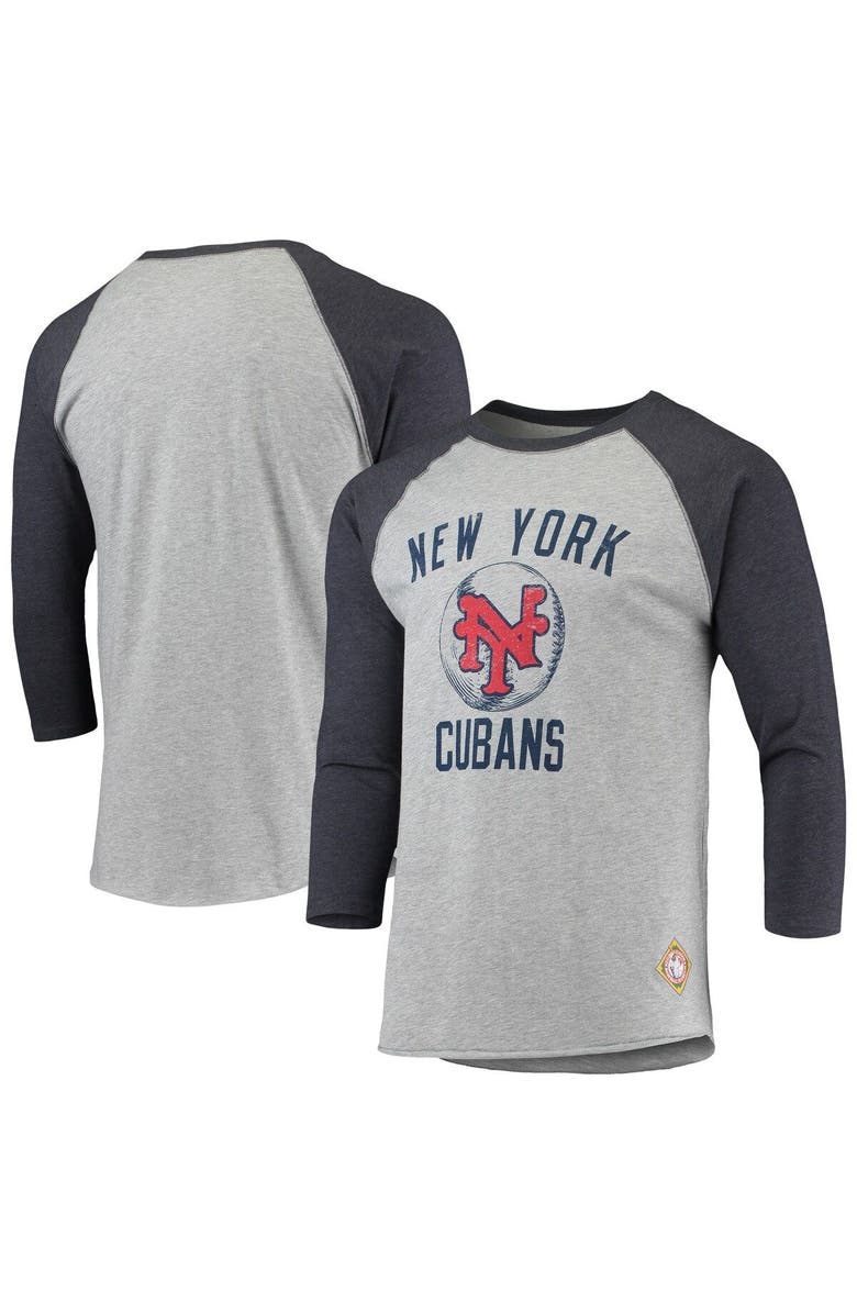 STITCHES Men's Stitches Heathered Gray/Navy New York Cubans Negro League Wordmark Raglan 3/4-Sleeve T-Shirt, Main, color, Heather Gray