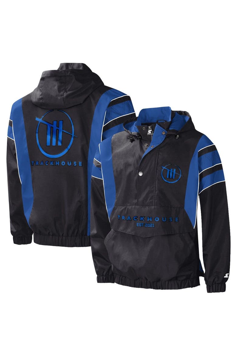 Men's Starter Black/Royal TRACKHOUSE RACING Impact Half-Snap Pullover Jacket, Main, color, Black