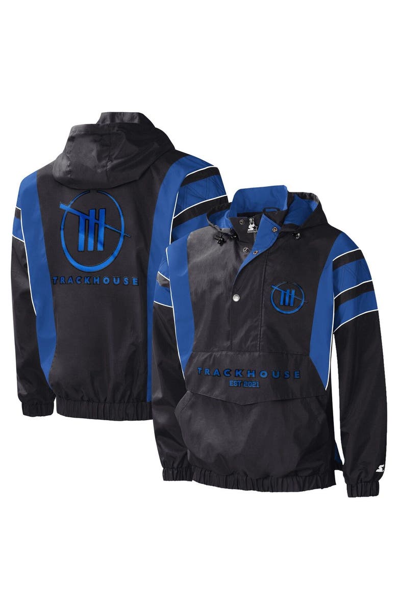 STARTER Men's Starter Black/Royal TRACKHOUSE RACING Impact Half-Snap Pullover Jacket, Main, color, Black